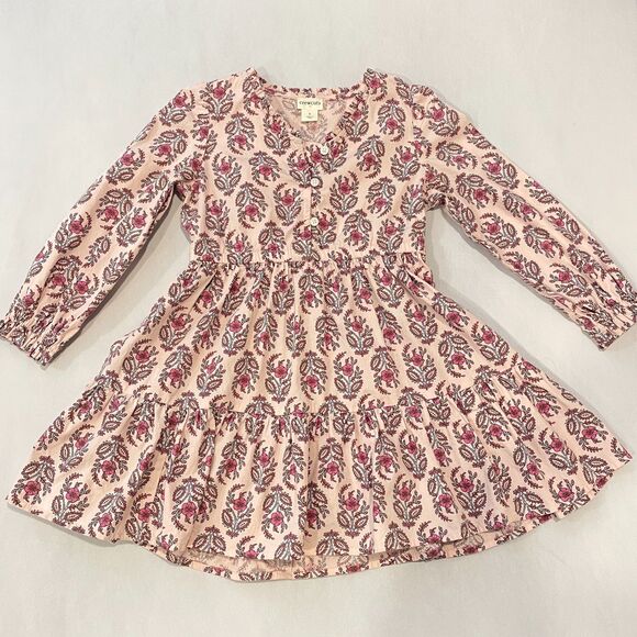 ~ crewcuts Sz 5 Floral Dress J.Crew Tiered Ruffles Pink Blue Button Front Crew - Picture 1 of 12